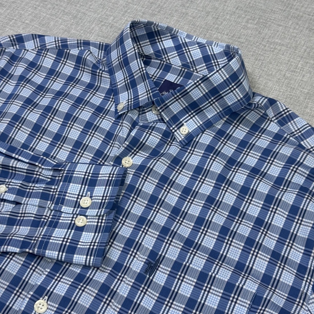 Johnnie-O Bamboo Blend Button-Down Shirt Mens Medium Blue Plaid Long Sleeve
